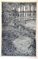 Scultéty Éva (1917-2001): Vízparti táj, rézkarc, papír, jelzett, 19x29 cm.