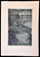 Scultéty Éva (1917-2001): Vízparti táj, rézkarc, papír, jelzett, 19x29 cm