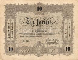 1848. 10Ft "Kossuth bankó" hátlapi lemezhiba "hamisitói" szóban a második "...