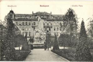 Budapest V. Gizella tér (Vörösmarty tér), szobor, Victoria Biztosító, Gerbeaud ház (EK)