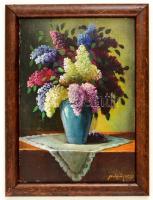 Molnár jelzéssel: Virágcsendélet. Olaj, karton, keretben, 34×24 cm