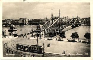 Budapest, Ferenc József híd, villamos Dietzl pezsgő reklámmal (EK)