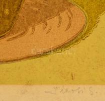 Jánosi Sándor (1927-):Virágcsendélet. Színes litográfia, karton, jelzett, 35×19 cm