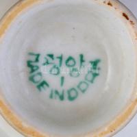 Észak-koreai porcelán kávéskészlet, 6 személyes, matricás, jelzett, kopásnyomokkal