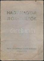 Szemerey Zoltán (1908-?)-Herman Lipót (1884-1972): Nagy magyar írók-költők, 8 db litográfia, jelzett. Csokonai Vitéz Mihály, Vörösmarty Mihály, Arany János, Jókai Mór, Vajda János, Ady Endre, Móricz Zsigmond, József Attila portréi. Bp., é.n., Fiatal Festőművészek Alkotó Közössége. Kiadói foltos, kopott papírmappában.