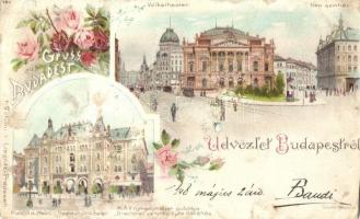1898 Budapest, Népszínház, MÁV Nyugdíjintézeti palota, Drechsler vendéglő és kávéház. Floral, litho (vágott / cut)