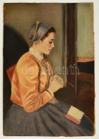 Jelzés nélkül: Imádkozó asszony. Tempera, karton, 56×39 cm