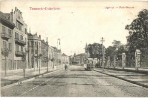 Temesvár, Timisoara; Gyárváros, Liget út villamossal / street view with tram