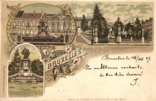 1897 Brussels, Bruxelles; Fontaine de Brouckere, Place du Petit Sablon, Statues des Comtes. Art Nouveau, floral, litho (Rb)