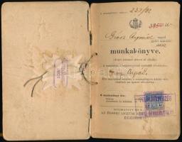1920 Névre szóló munkakönyv, okmánybélyeggel, Weiss Manfréd bélyegzéssel