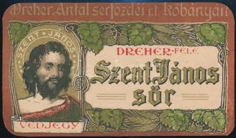 cca 1910 Dreher-féle Szent János sör, litho sörcímke, 8x14 cm