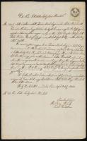 1858 Léva, A szolgabírói hivatalhoz írt levél egy ingatlan ügyében, 15 kr C.M. okmánybélyeggel