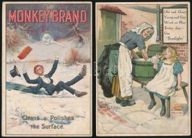A Sunlight és a Monkey Brand mosószerek litho reklámkártyája, 2 db, 10x15 és 11x15 cm