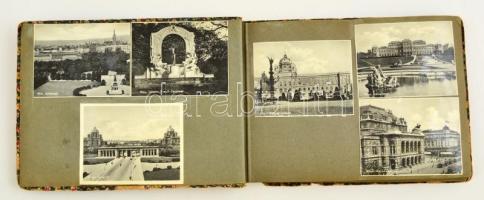 1933 Bécs album, egy családi ausztriai utazás képei, kb. 40 db., valamint benne nyomtatványokkal, képeslapokkal, korabeli fűzött vászon albumban, 6x8 cm és 4x5 cm közötti méretben.