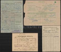 cca 1944-1946 4 db beszolgáltatási papír, vételi jegyzék, vételi jegy
