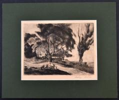 Szőnyi István (1894-1960): Tanya, rézkarc, papír, jelzett, paszpartuban, karcolás nyomokkal, 18x22.5...