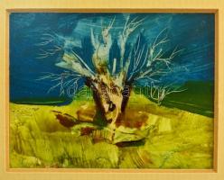 Ruttka Ferenc (1926- ): Remény, olaj, papír, jelzett, paszpartuban, üvegezett fa keretben, 6×7,5 cm