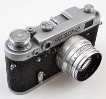 Fed-2 szovjet fényképezőgép, Jupiter-8 2/50 objektívvel, eredeti bőr tokjában / Vintage Russian came...