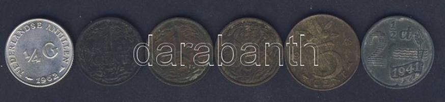 Hollandia 1917-1948. 1c (3klf), 2 1/2c, 5c T:3 + Holland Antillák 1952. 1/4G Ag T:2