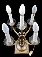 Ezüst (Ag.) asztali lámpa, több részből összerakott, jelzett, levágott dróttal, fa talapzaton, javít...