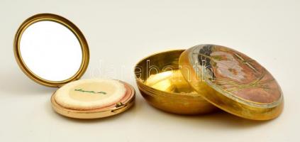 Réz púderes doboz és tégely zománc díszítéssel, d:7,5 és 10 cm