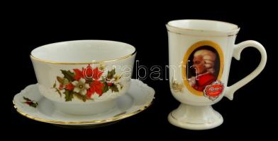 Porcelán tétel: Mozart bögre, Mitterteich csésze, hibátlanok, matricások, m:8-11 cm