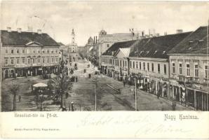 Nagykanizsa, Erzsébet tér és Fő út, Fischer Ferenc, Singer József és társa, Rosenberg Manó, Keleti M. Mór és Weiss J. üzlete (fl)