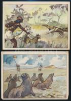 cca 1930 9  db vadászatot ábrázoló német csokoládó gyűjtőkártya, 12x17 cm