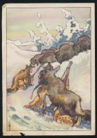 cca 1930 9  db vadászatot ábrázoló német csokoládó gyűjtőkártya, 12x17 cm