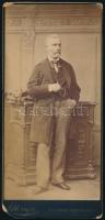 cca 1880-1890 Markusovszky Lajos (1815-1893) orvosprofesszor, MTA-tag egész alakos műtermi portréja, Ellinger műterméből, keményhátú fotó, sarkain sérülésekkel, 20,5x10 cm