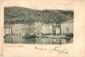 Senj, Zengg; port with ship / kikötő vitorlás hajóval