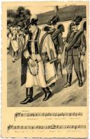 Magyar kottás csendőr lap, juhász letartóztatása / Hungarian gendarme postcard with music sheet