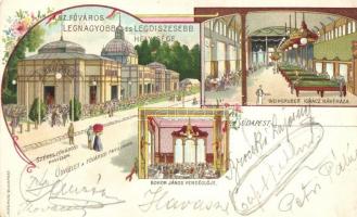 Budapest, Fővárosi pavilon, Weinburger Ignácz kávéháza, Bokor János vendéglője, belső, Kosmos floral litho (EK)