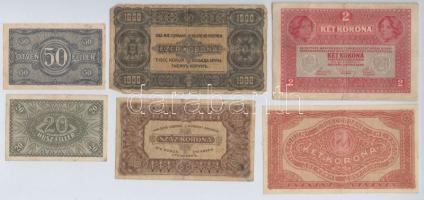 1917. 2K + 1920. 20f + 50f + 2K + 1923. 100K nyomdahely jelölés nélkül + 1000K nyomdahely jelölés né...