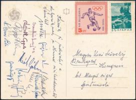 A Budapesti Honvéd vízilabda csapata által aláírt képeslap (Szabó Lajos, Tóth Gyula, Papp Vilmos, Kovács Ede, stb.)