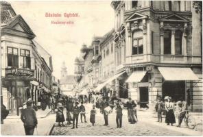 Győr, Kazinczy utca, kerékpáros férfi, Első Gőztűzerővel berendezett kelme és selyem tisztító üzlet (Rb)