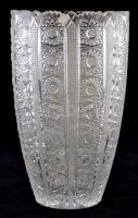 Bohémia ólomkristály váza, csiszolt, jelzett, foltos, m:25 cm