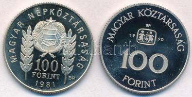 1981. 100Ft "1300 éves Bulgária" + 1990. 100Ft Cu-Ni "S.O.S. Gyermekfalu" T:PP u...