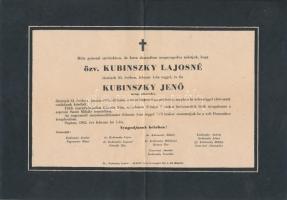 1962 Gyászjelentés Kubinszky alezredes és másnap édesanyja haláláról