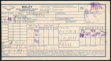1959 MALÉV repülőjegy orosz nyelvű helyjegy talonnal