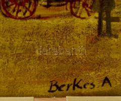 Berkes jelzéssel: Sziesztázók a téren, Olaj, karton, üvegezett keretben, 40×50 cm