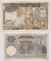 Szerbia / Német megszállás 1941. 100D + 1000D mindkettő jugoszláv bankjegyre nyomva T:III,III-
Serb...