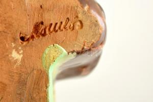 Komlós csónaképítő fiúcska, kézzel festett mázas kerámia, jelzett, apró máz lepattanással, m:19 cm, ...