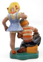 Komlós udvarló cipőpucoló inas, kézzel festett mázas kerámia, jelzett, hibátlan, m:36 cm