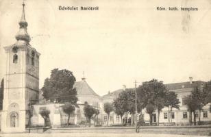 Barót, Baraolt; utcakép, római katolikus templom / street view with church