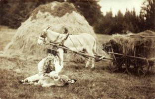 Kid with donkey Photo