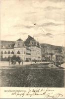 Dicsőszentmárton, Tarnaveni; utcakép, Vármegyeház. Adler Arthur 1907. + vasúti pecsét / street view with county hall + railway stamp