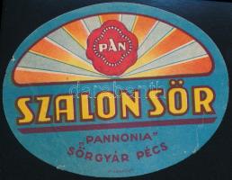 cca 1940 Pannónia Sörgyár, Szalon sör sörcímke, kis szakadásokkal, 9x11,5 cm