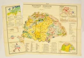 cca 1930 Magyarország gazdaságföldrajzi térképe Cholnoky és Teleki adatai alapján készítette Fodor Ferenc 60x40 cm (szakadásokkal, két részben)