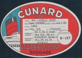cca 1930 Cunard White Star lines hajót ábrázoló csomagcímkéje / Luggage label of the Cunard ship company 17x10 cm